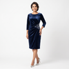 royal blue velvet draped dress