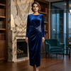 royal blue velvet draped dress