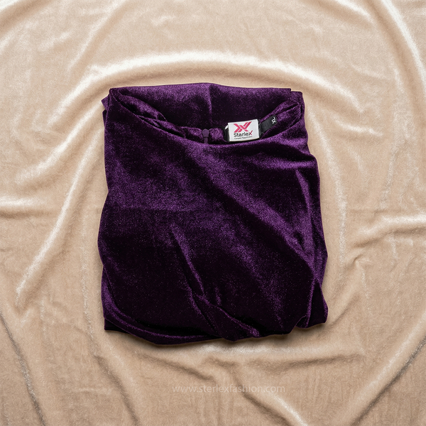 Plum velvet draped dress