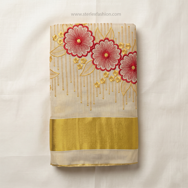 Gulnaar Blossom Kasavu Saree