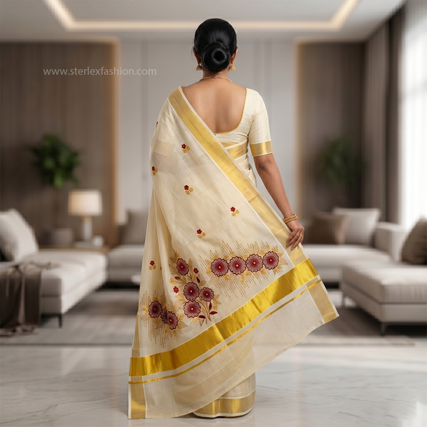 Gulnaar Blossom Kasavu Saree