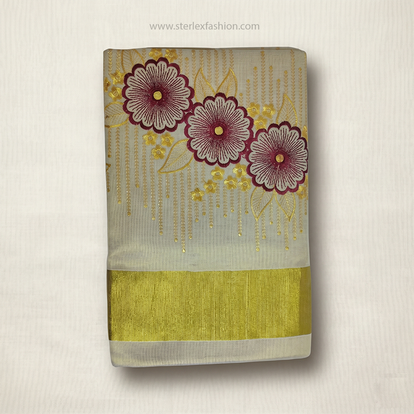 Gulnaar Blossom Kasavu Saree