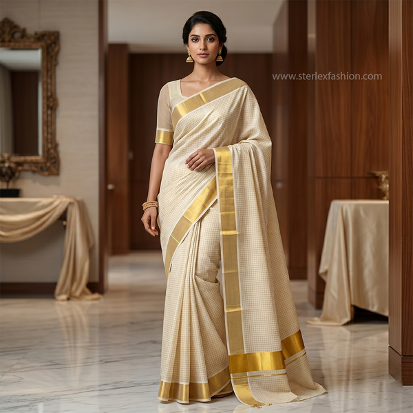Svarna Checks Kasavu Saree