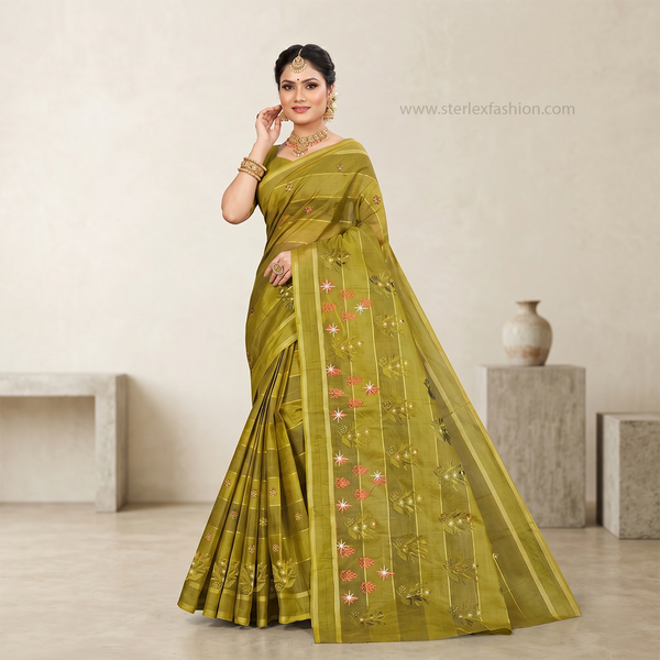 Noor Vastra Olive Bloom Saree