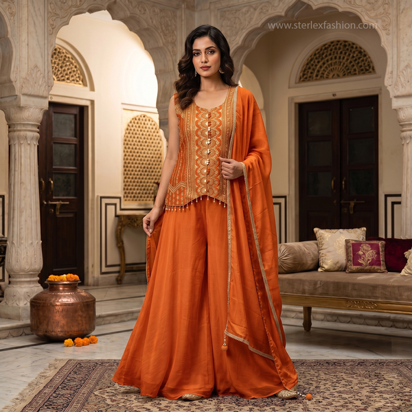 Zareen Orange Heritage Palazzo Ensemble