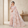 Blush Flora Silver Border Linen Saree