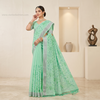 Mint Flora Silver Border Linen Saree