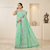 Mint Flora Silver Border Linen Saree