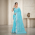 Aqua Bloom Silver Border Linen Saree