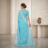 Aqua Bloom Silver Border Linen Saree