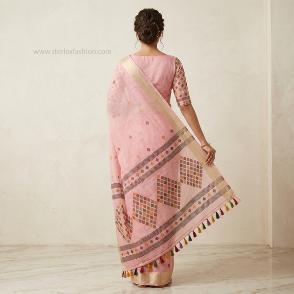 Rangika Pink Tassel Zari Saree