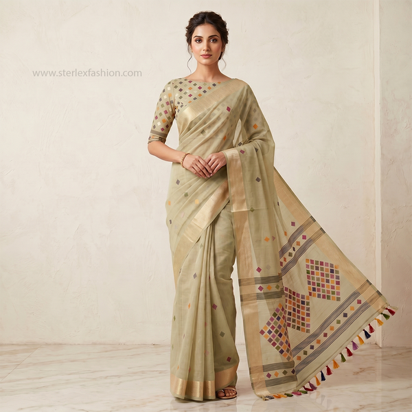 Ivory Rangika Tassel Zari Saree