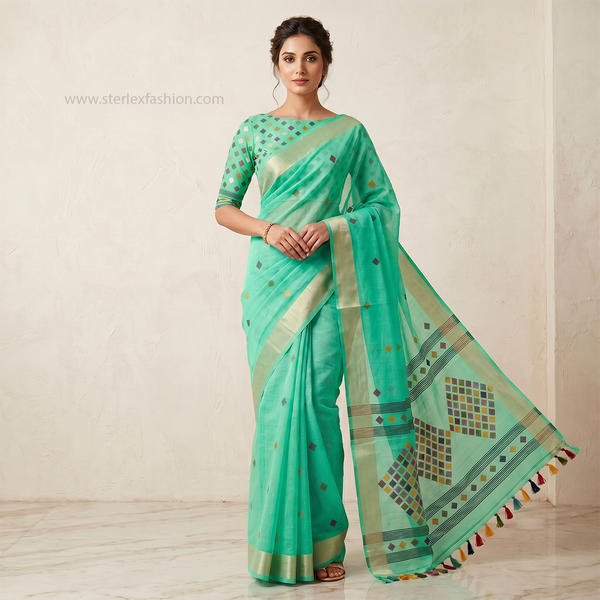 Aqua Rangika Tassel Zari Saree