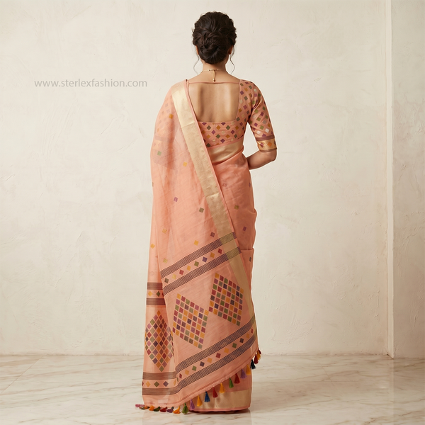 Peach Rangika Tassel Zari Saree