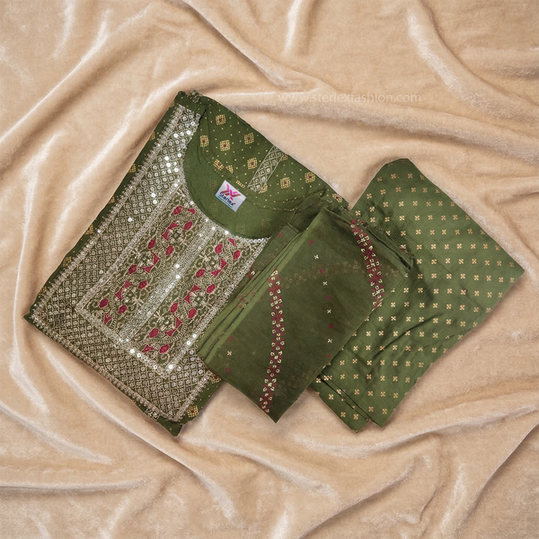 olive green Anarkali suit set