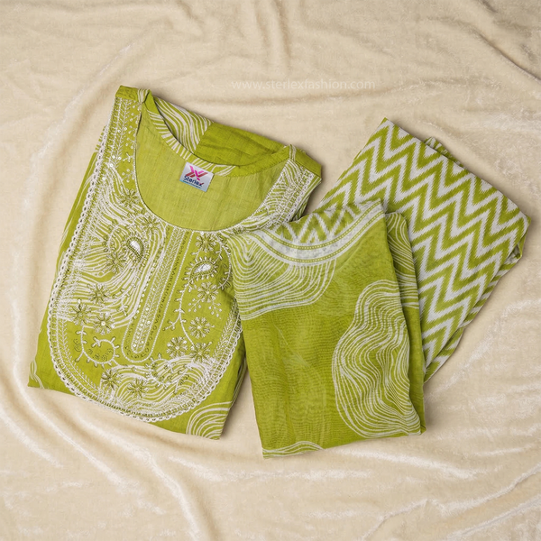 Lime Zest Printed Cotton Anarkali Set