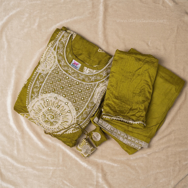 Olive Grace Printed Cotton Anarkali Set
