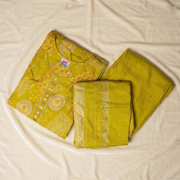 Lime Zest Elegance Printed Cotton Suit Set