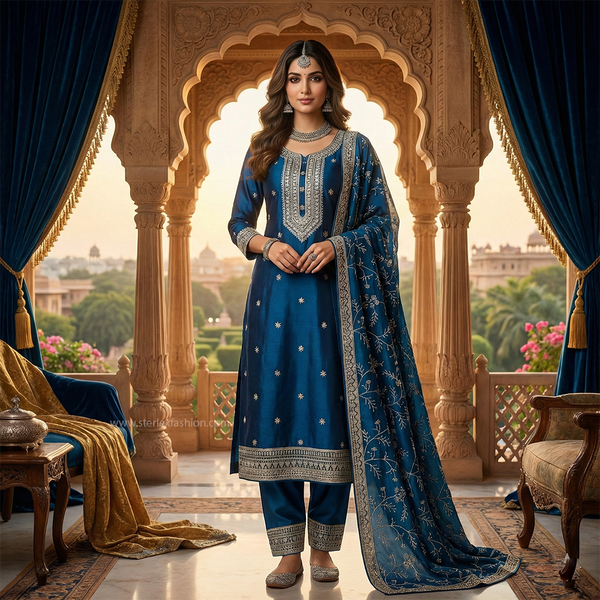 Teal Royal Embroidered Suit Set