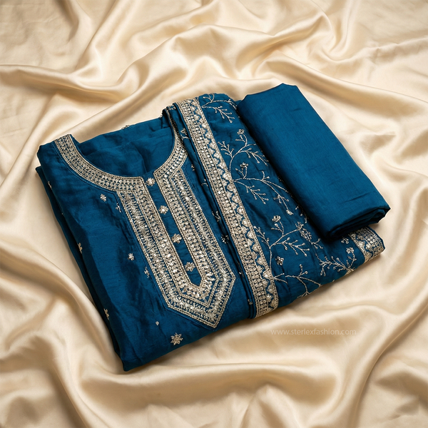 Teal Royal Embroidered Suit Set