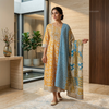 Sunshine Mustard Teal Printed Cotton Anarkali Set