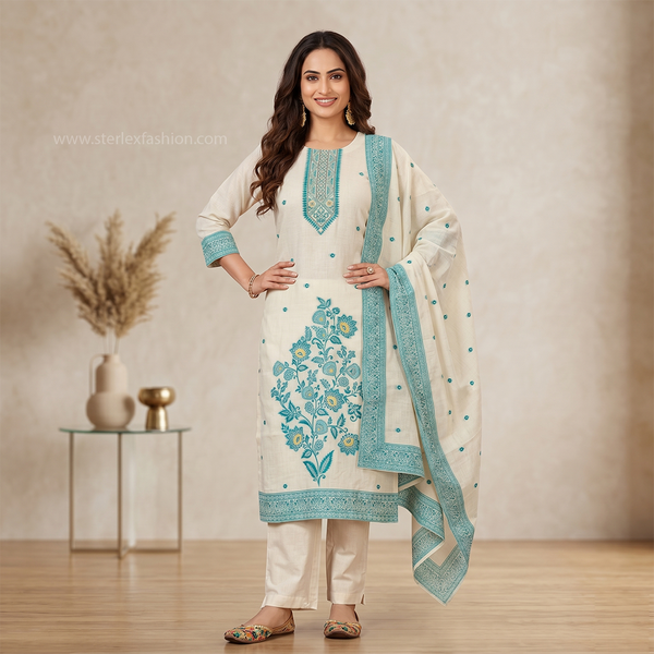 Bloom Embroidered Straight Kurta Set with Dupatta
