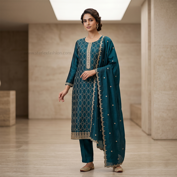 Aarini Teal Suit Set with Dupatta