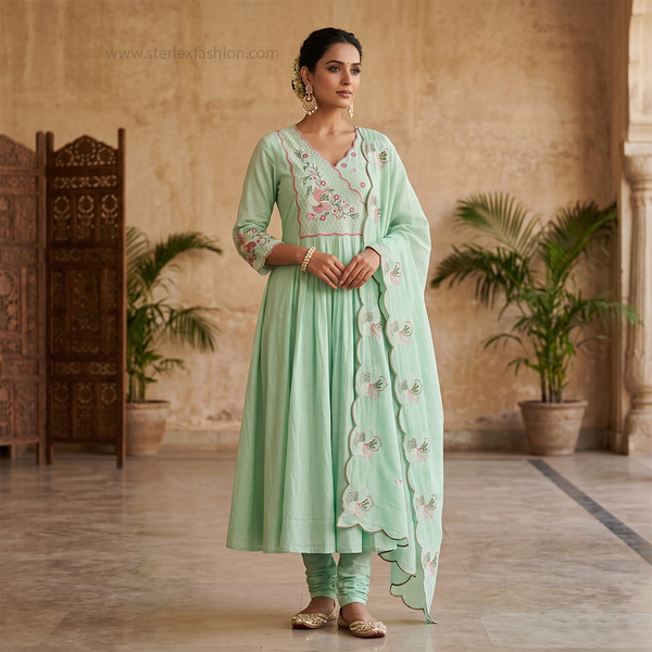 Zariya Pastel Anarkali Set with Dupatta