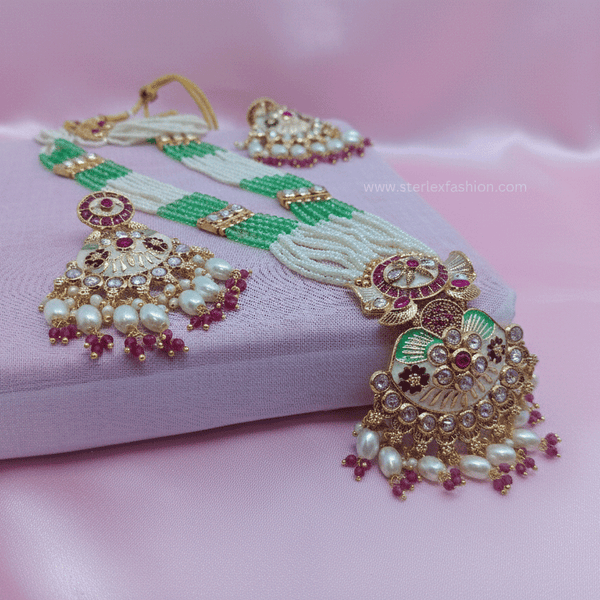 Mint Pearl Kundan Haar