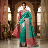 Sea Green Soft Silk Saree with Silver Zari Border