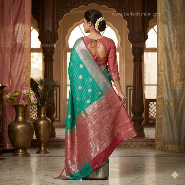 Sea Green Soft Silk Saree with Silver Zari Border
