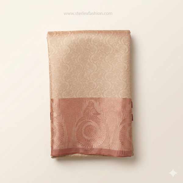 Champagne Gold & Rose Pink Soft Silk Saree