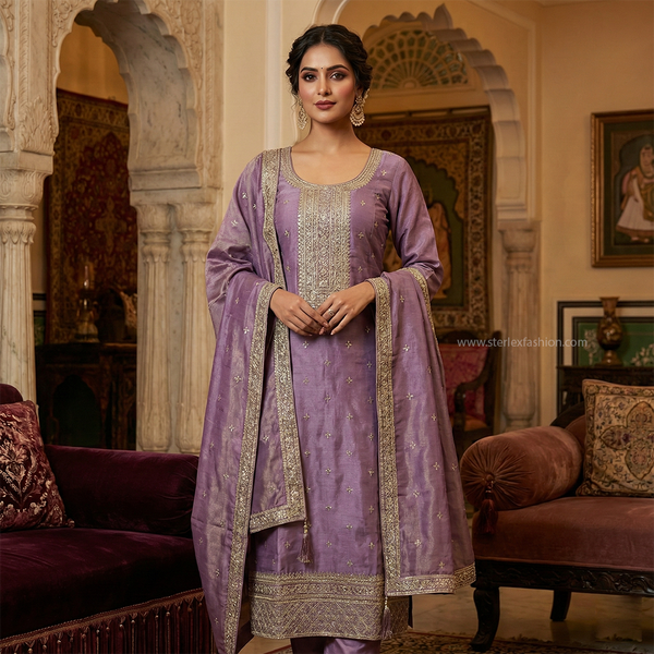 Mauve Noor Zari Suit Set