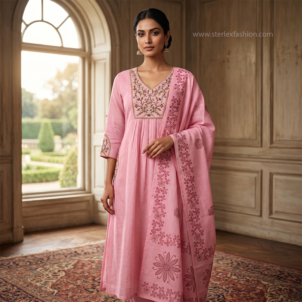 Blush Pink Embroidered Anarkali Suit