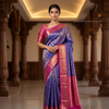 Royal Blue & Pink Kanjivaram Style Silk Saree