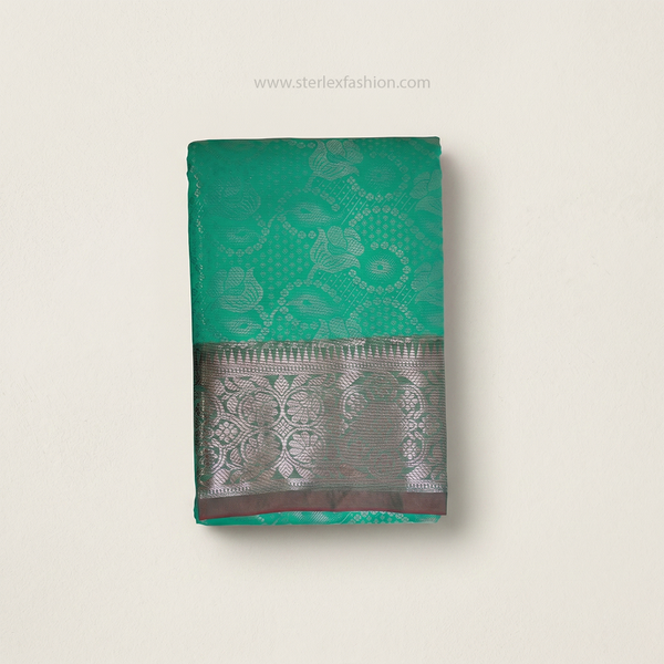 Aqua Green Soft Silk Saree with Silver Zari Border
