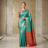 Sea Green Banarasi Silk Saree with Contrast Red Pallu