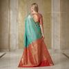 Sea Green Banarasi Silk Saree with Contrast Red Pallu