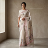 Ivory Handcrafted Leaf Motif Linen Saree