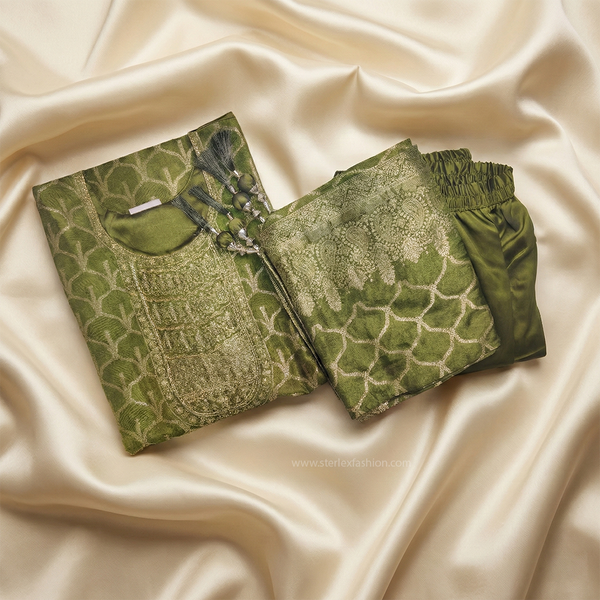 Mehreen Olive Zari Embroidered Suit Set