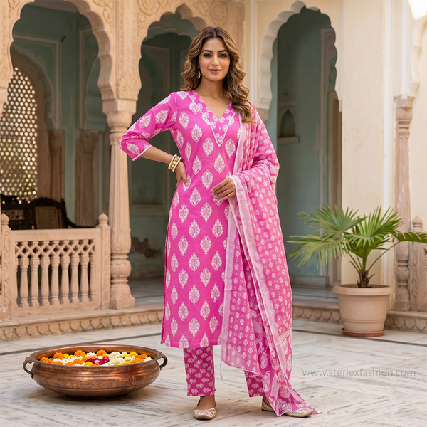 Meher Pink Bloom Set with Dupatta