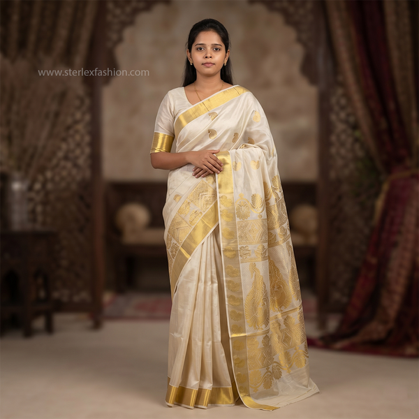 Royal Ivory Peacock Zari Saree