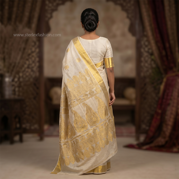Royal Ivory Peacock Zari Saree