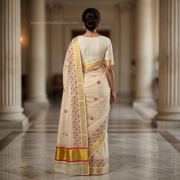 Ivory Bloom Border Traditional Saree