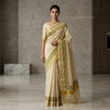 Ivory Floral Checks Border Saree
