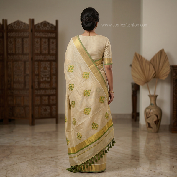 Mehira Olive Gold Kasavu Saree