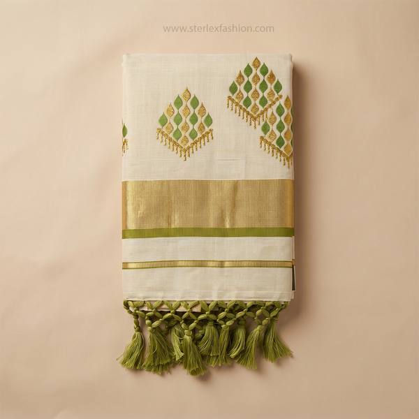 Mehira Olive Gold Kasavu Saree