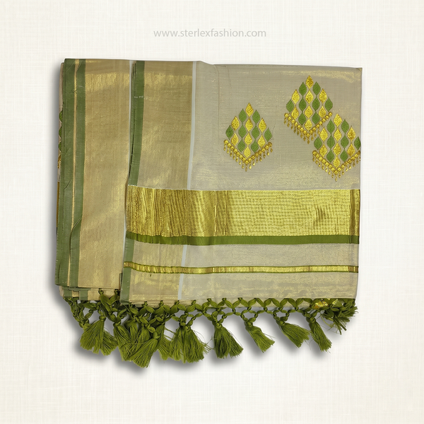 Mehira Olive Gold Kasavu Saree