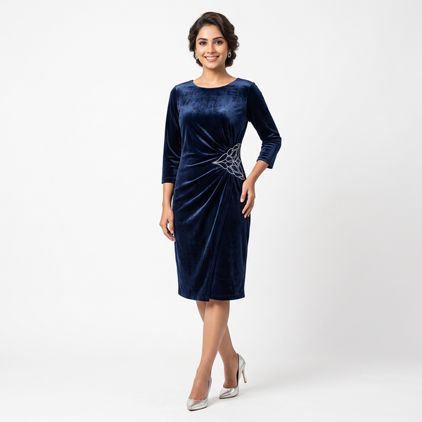 royal blue velvet draped dress
