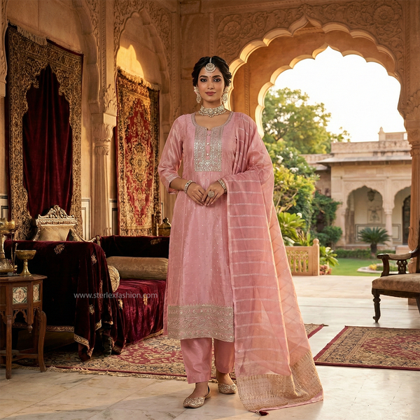 Sterlex Gulnaar Blush Zari Embroidered Suit Set